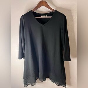 LOGO LOUNGE BY LORI GOLDSTEIN Soft & Cozy Top, 3/4 Sleeves, Layered Chiffon Hem